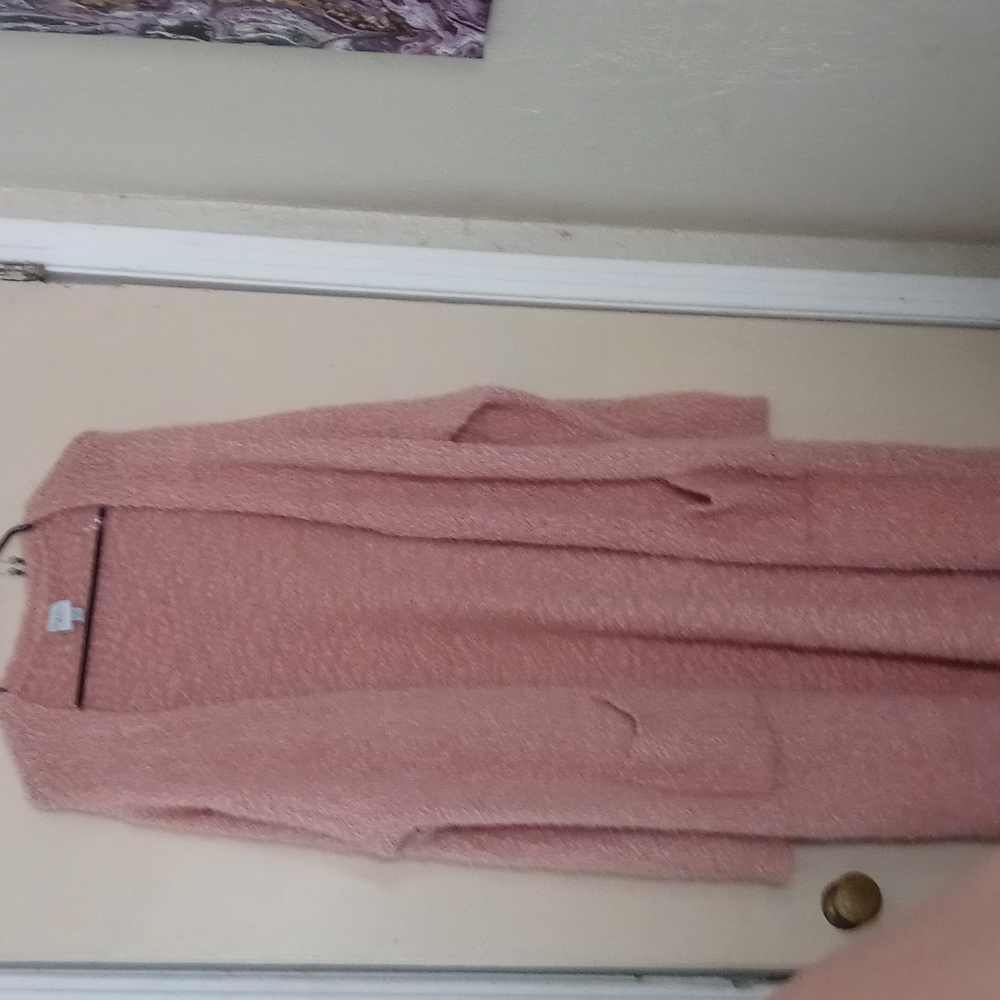 Calf length pink fuzzy cardigan